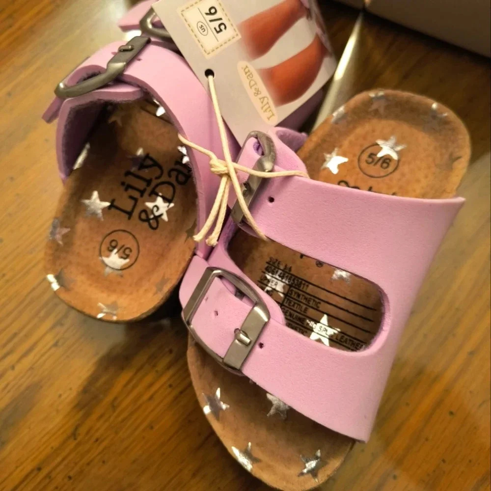 Lily Dan girls small sandals purple Star tan slip-on shoes summer spring buckle